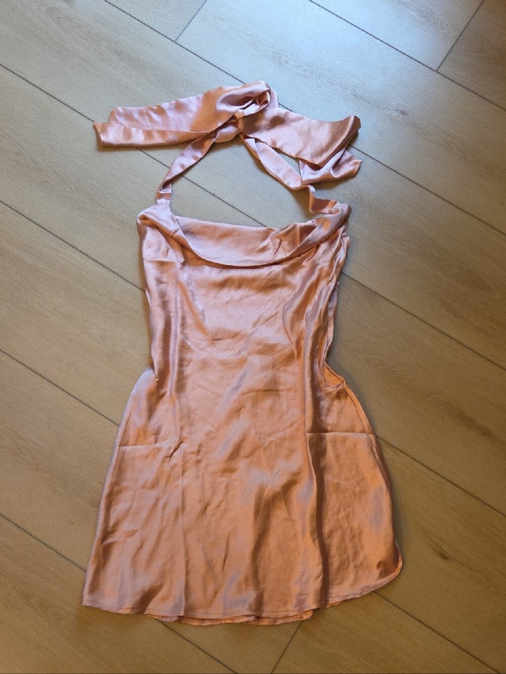Satin Rose Gold Halter Mini Dress